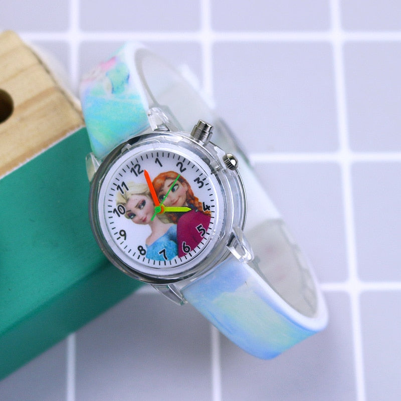 Disney Princess Elsa Kids Watches Girls Silicone Strap Cartoon Rabbit Dinosaur