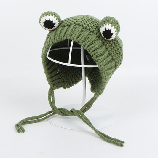 Solid color Cartoon Frog Knitted Hat winter warm hat Skullies cap