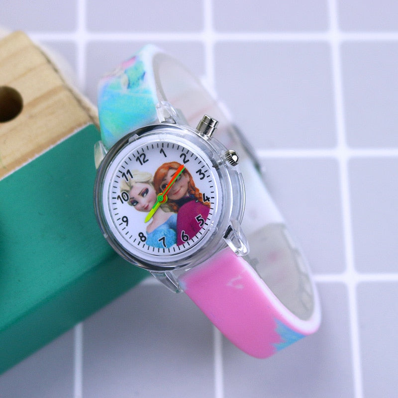 Disney Princess Elsa Kids Watches Girls Silicone Strap Cartoon Rabbit Dinosaur