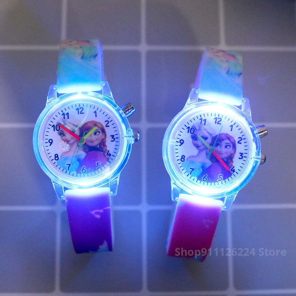 Disney Princess Elsa Kids Watches Girls Silicone Strap Cartoon Rabbit Dinosaur