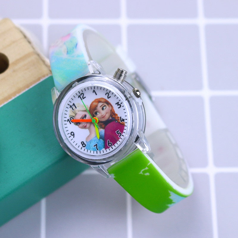 Disney Princess Elsa Kids Watches Girls Silicone Strap Cartoon Rabbit Dinosaur