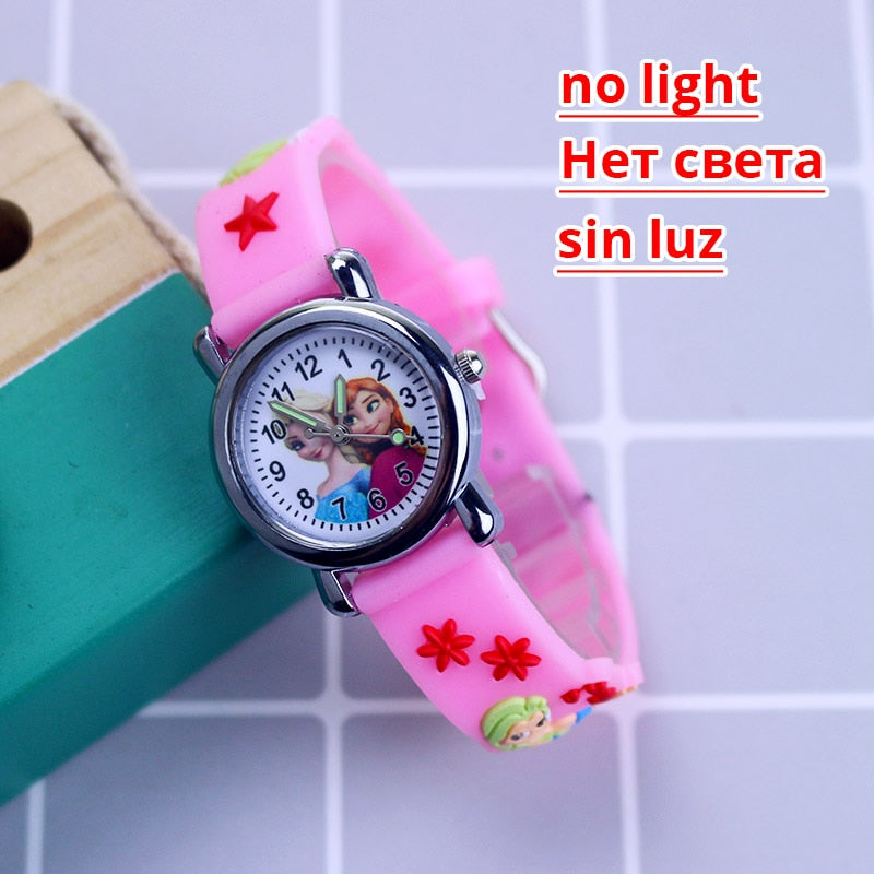 Disney Princess Elsa Kids Watches Girls Silicone Strap Cartoon Rabbit Dinosaur