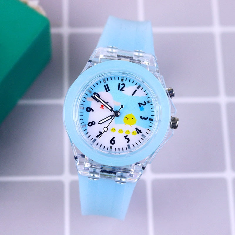 Disney Princess Elsa Kids Watches Girls Silicone Strap Cartoon Rabbit Dinosaur