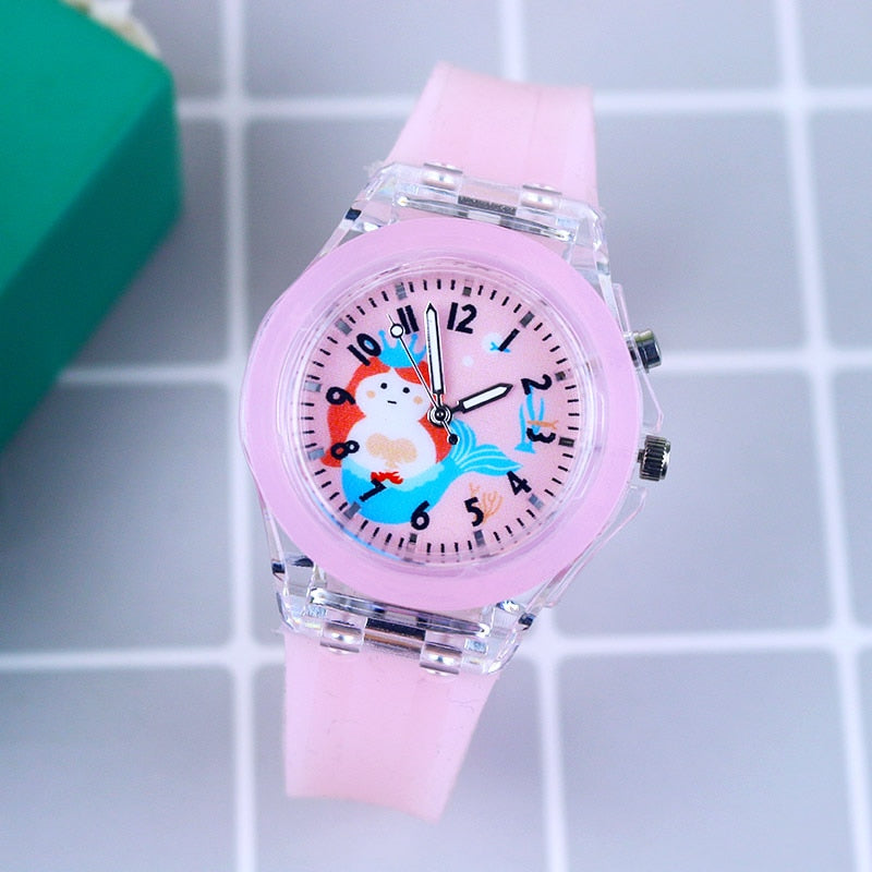 Disney Princess Elsa Kids Watches Girls Silicone Strap Cartoon Rabbit Dinosaur