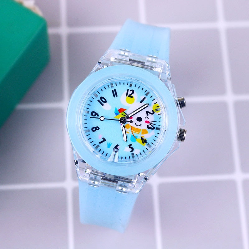 Disney Princess Elsa Kids Watches Girls Silicone Strap Cartoon Rabbit Dinosaur