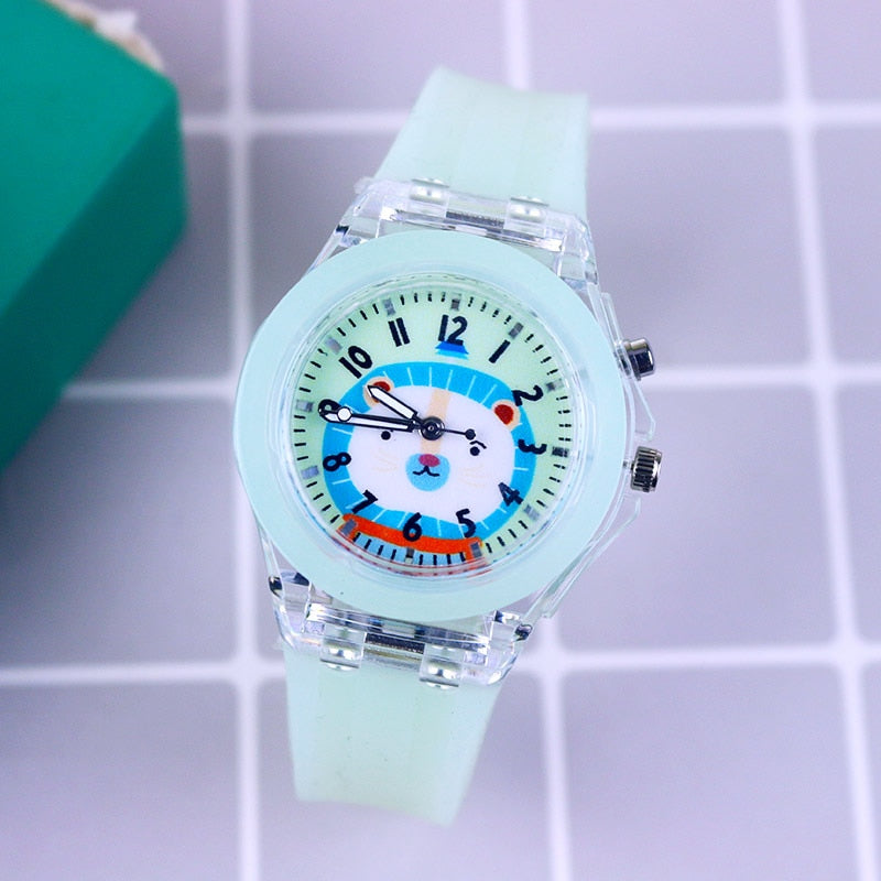 Disney Princess Elsa Kids Watches Girls Silicone Strap Cartoon Rabbit Dinosaur