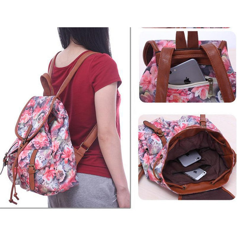 Hot Selling Women's Vintage Canvas school bags National Ethnic Backpacks Girl Rucksack School Bag