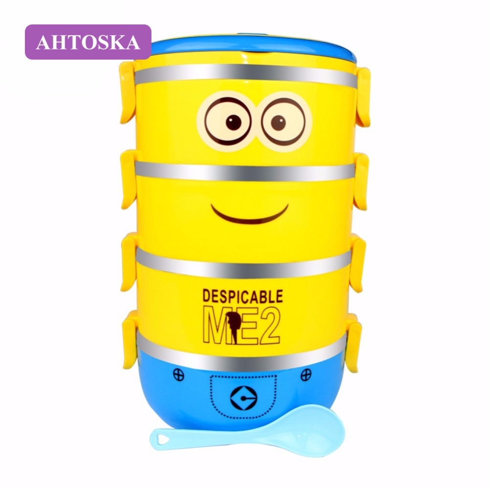 AHTOSKA Stainless Steel Lunch Box With Cute Cartoon For Kids Four layers