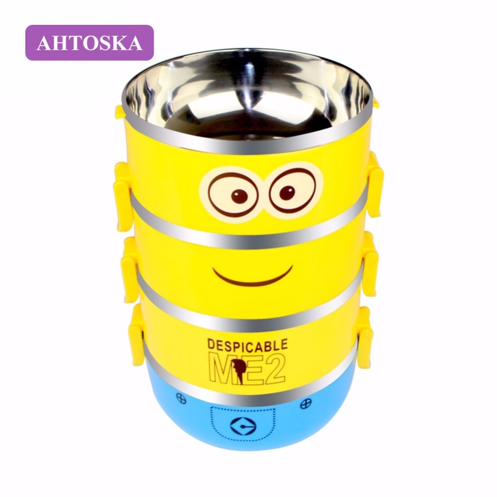 AHTOSKA Stainless Steel Lunch Box With Cute Cartoon For Kids Four layers