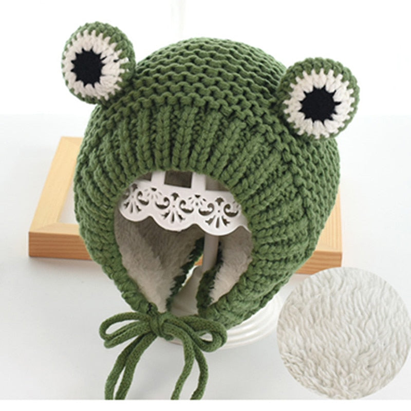 Solid color Cartoon Frog Knitted Hat winter warm hat Skullies cap