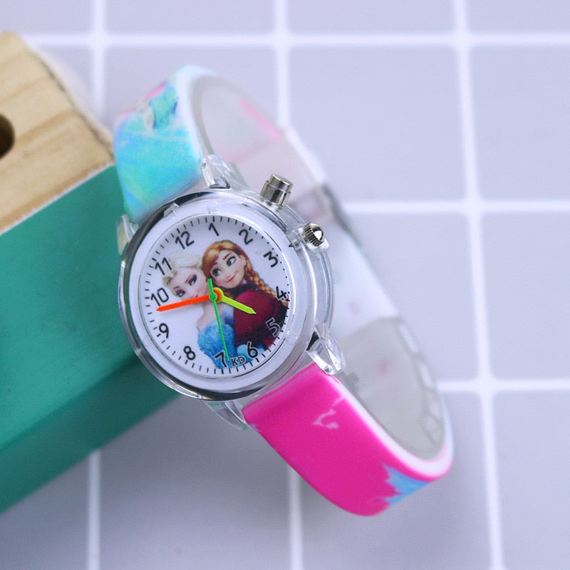 Disney Princess Elsa Kids Watches Girls Silicone Strap Cartoon Rabbit Dinosaur