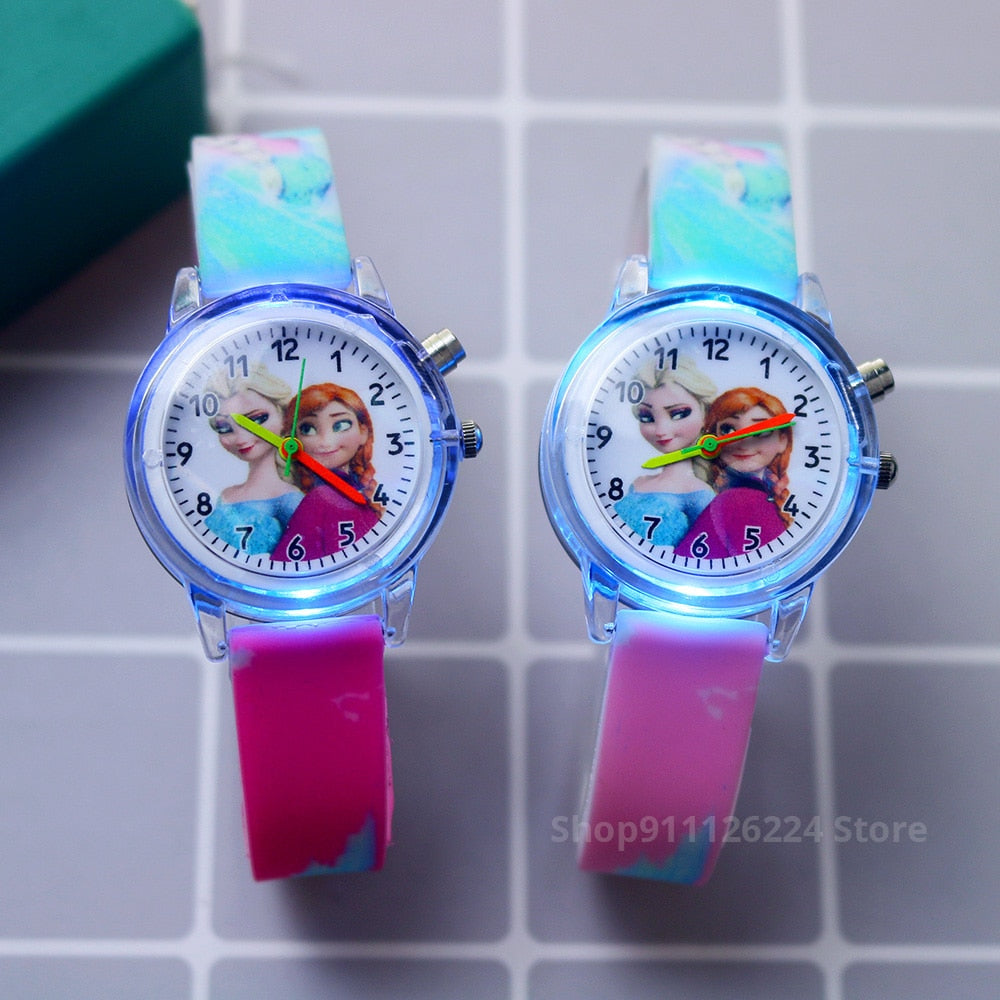 Disney Princess Elsa Kids Watches Girls Silicone Strap Cartoon Rabbit Dinosaur