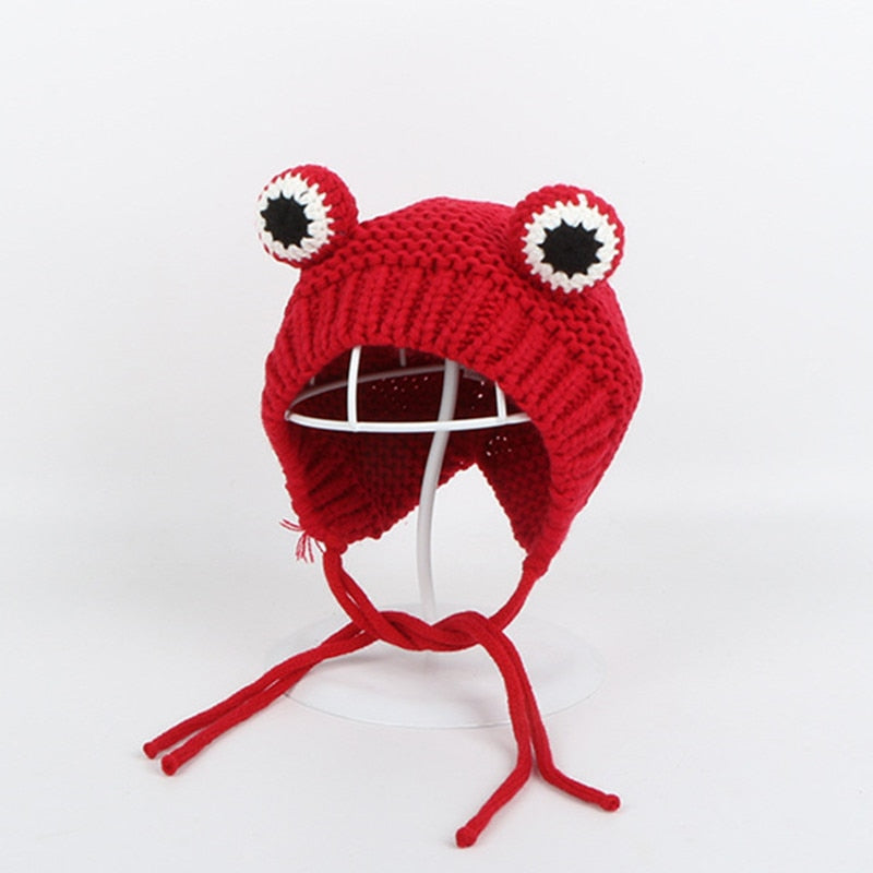 Solid color Cartoon Frog Knitted Hat winter warm hat Skullies cap