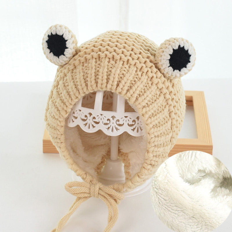 Solid color Cartoon Frog Knitted Hat winter warm hat Skullies cap