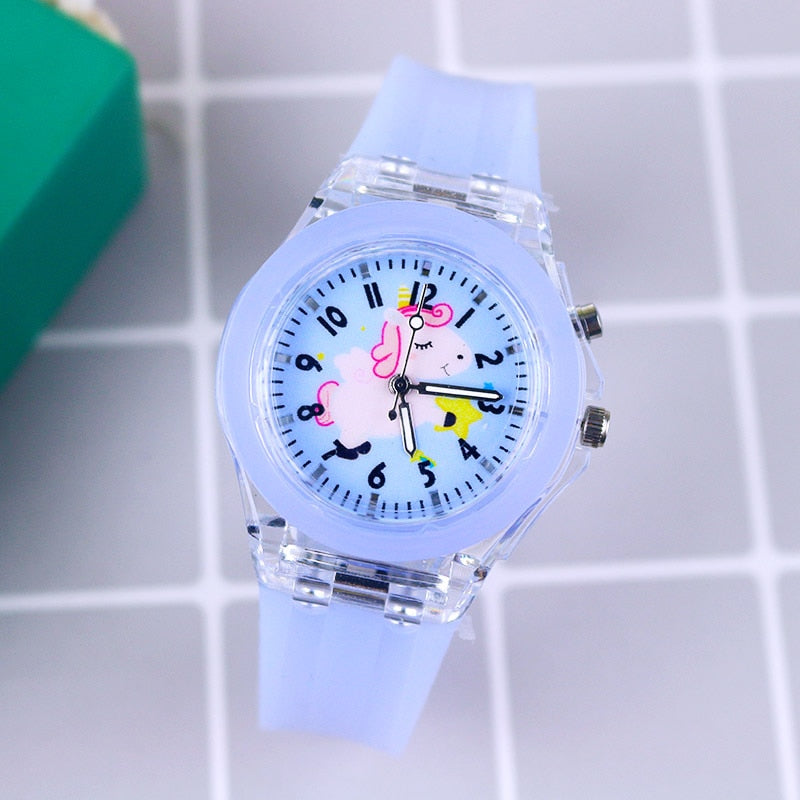 Disney Princess Elsa Kids Watches Girls Silicone Strap Cartoon Rabbit Dinosaur