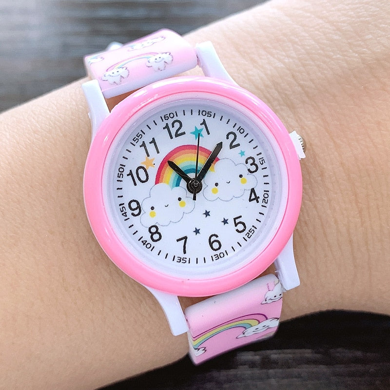 2022 New Rainbow Cloud Printed Silicone Band Children&#39;s Watch Girl