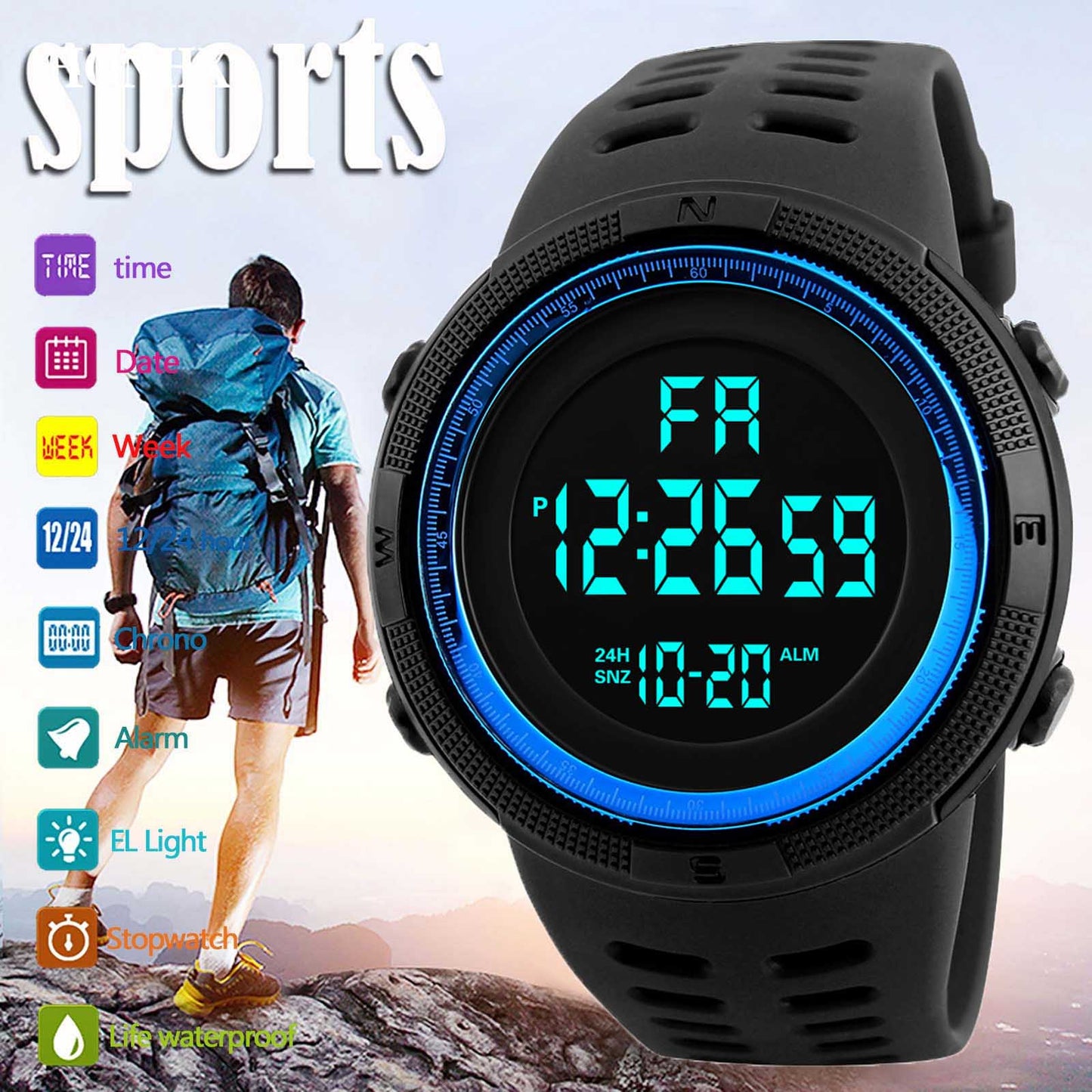 Digital Men Watch Military Sports Wristwatch Multifunction Waterproof Sport Watches