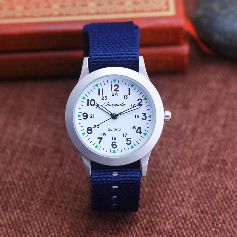 2022 Chaoyada Children Boys Girls 24hours Canvas Luminous Pointer Quartz Wristwatches Kids