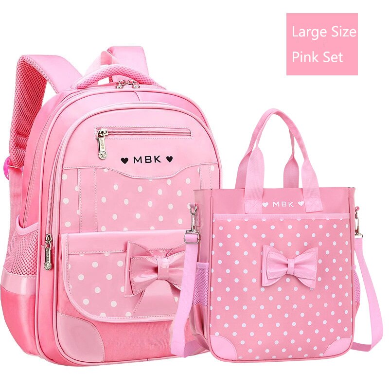 6-12 Year Old Child&#39;s School Bag / School Bag Set for Girl Cute Black Pink Bow School Backpack