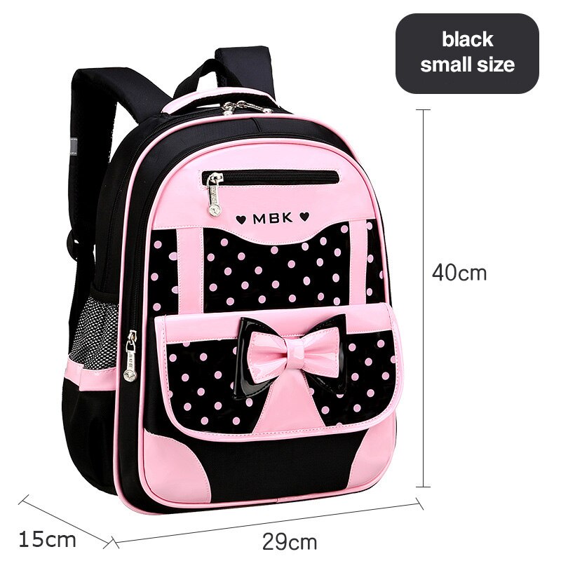 6-12 Year Old Child&#39;s School Bag / School Bag Set for Girl Cute Black Pink Bow School Backpack