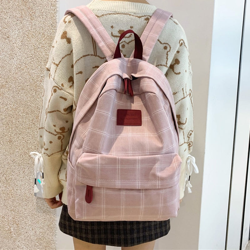 HOCODO Plaid Women Backpack Student Cute School Bag