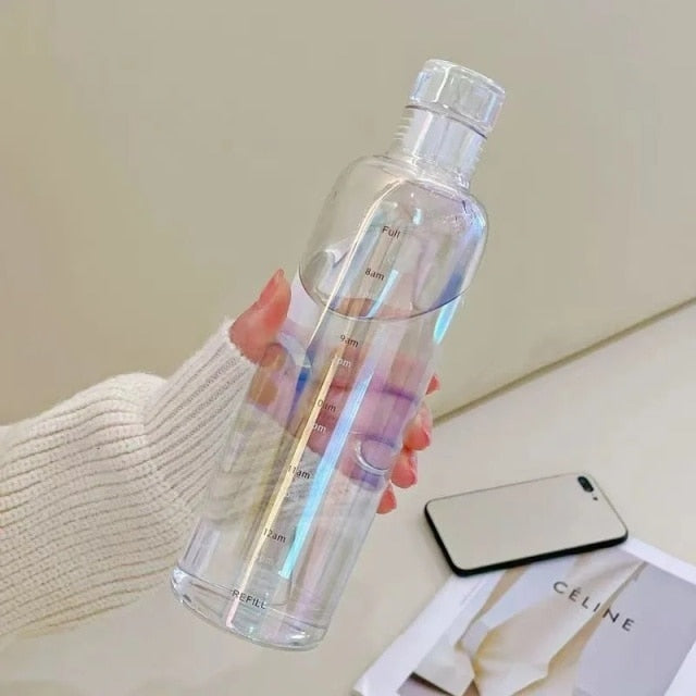 500ml PC Plastic Sports Water Bottle Large Capacity Leak Proof With Time Mark Creative Fall Proof