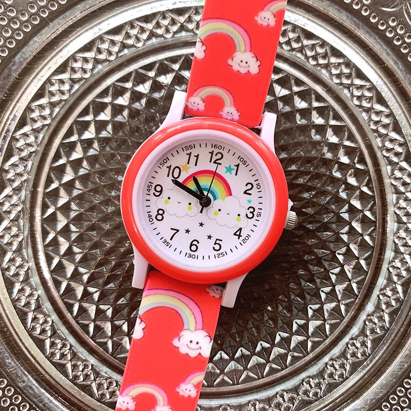 2022 New Rainbow Cloud Printed Silicone Band Children&#39;s Watch Girl