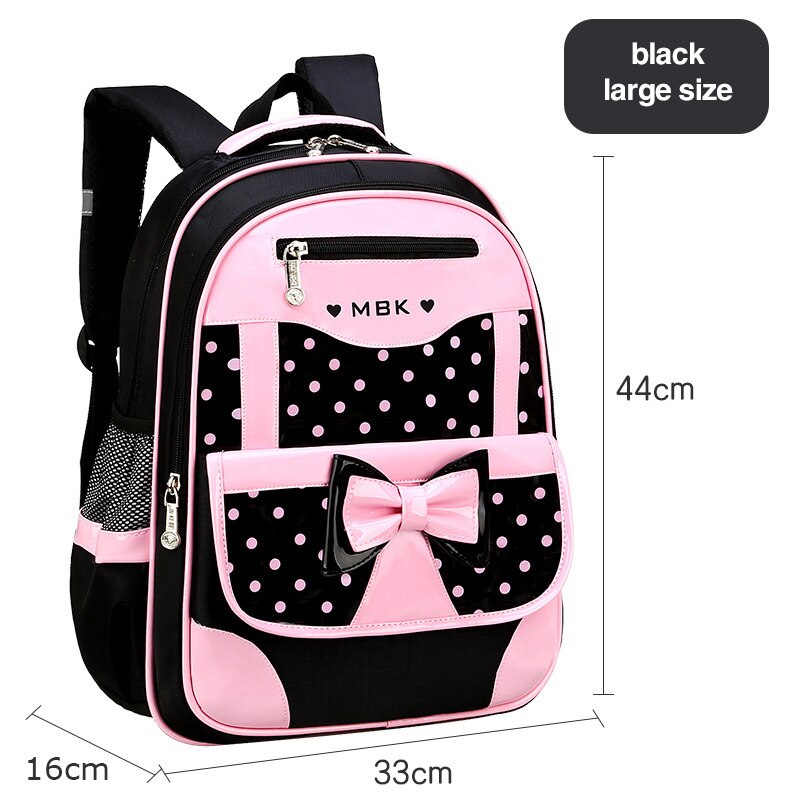 6-12 Year Old Child&#39;s School Bag / School Bag Set for Girl Cute Black Pink Bow School Backpack