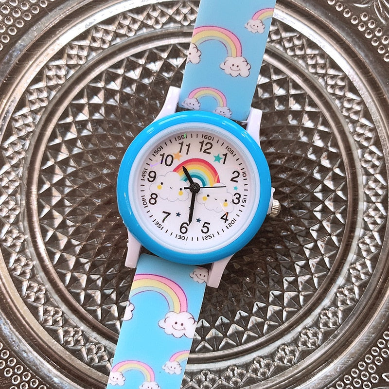 2022 New Rainbow Cloud Printed Silicone Band Children&#39;s Watch Girl