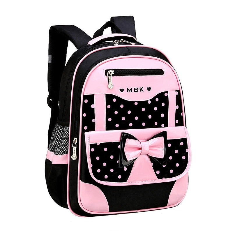 6-12 Year Old Child&#39;s School Bag / School Bag Set for Girl Cute Black Pink Bow School Backpack